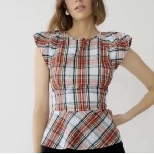 J.Crew cap sleeve peplum top in snowy Stewart tartan
